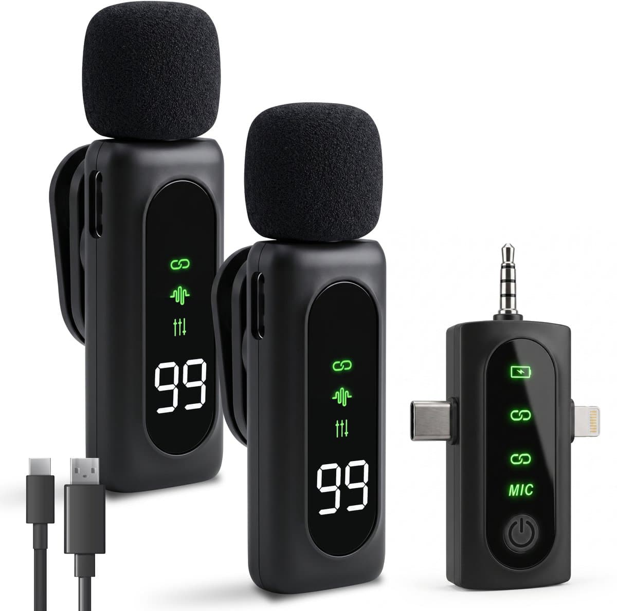 Nuvance Draadloze Microfoon - 2 Stuks - Lavalier Mic - Windshields - Dasspeld - Microfoon Draadloos - USB-C & 8-Pin - Microphone — afbeelding 1