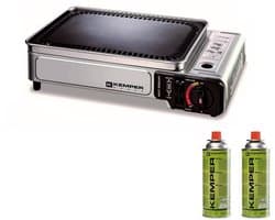 Kemper Smart grill Plancha - draagbare gas barbecue Tafelbarbecue Campingkooktoestel - incl. 2 gasflessen - Noodpakket item