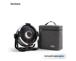 Sentara Campingventilator Oplaadbaar 20000mAh – Krachtige Draagbare Buitenventilator 10 m/s met LED-nachtlamp, Powerbank-functie, Timer & Opbergtas – Ophangbaar of Staand – 25 cm – Grijs