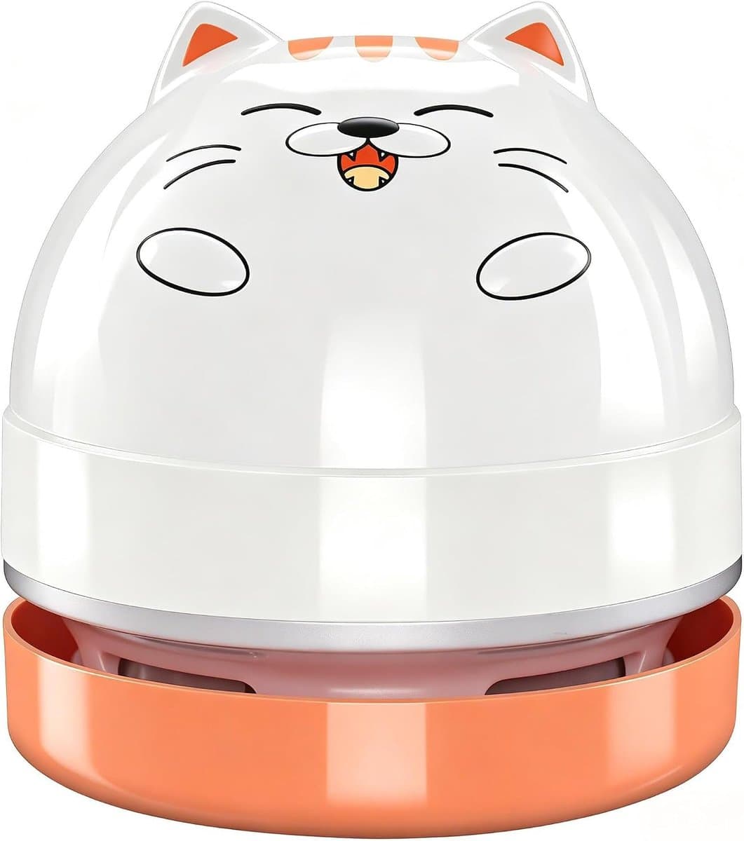Mini Cartoon Tafelstofzuiger Wit-Oranje, Draagbare USB Oplaadbare Bureaustofzuiger voor Gumrestjes, Stof, Kruimels, Toetsenborden en Autoreiniging — afbeelding 1