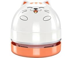 Mini Cartoon Tafelstofzuiger Wit-Oranje, Draagbare USB Oplaadbare Bureaustofzuiger voor Gumrestjes, Stof, Kruimels, Toetsenborden en Autoreiniging