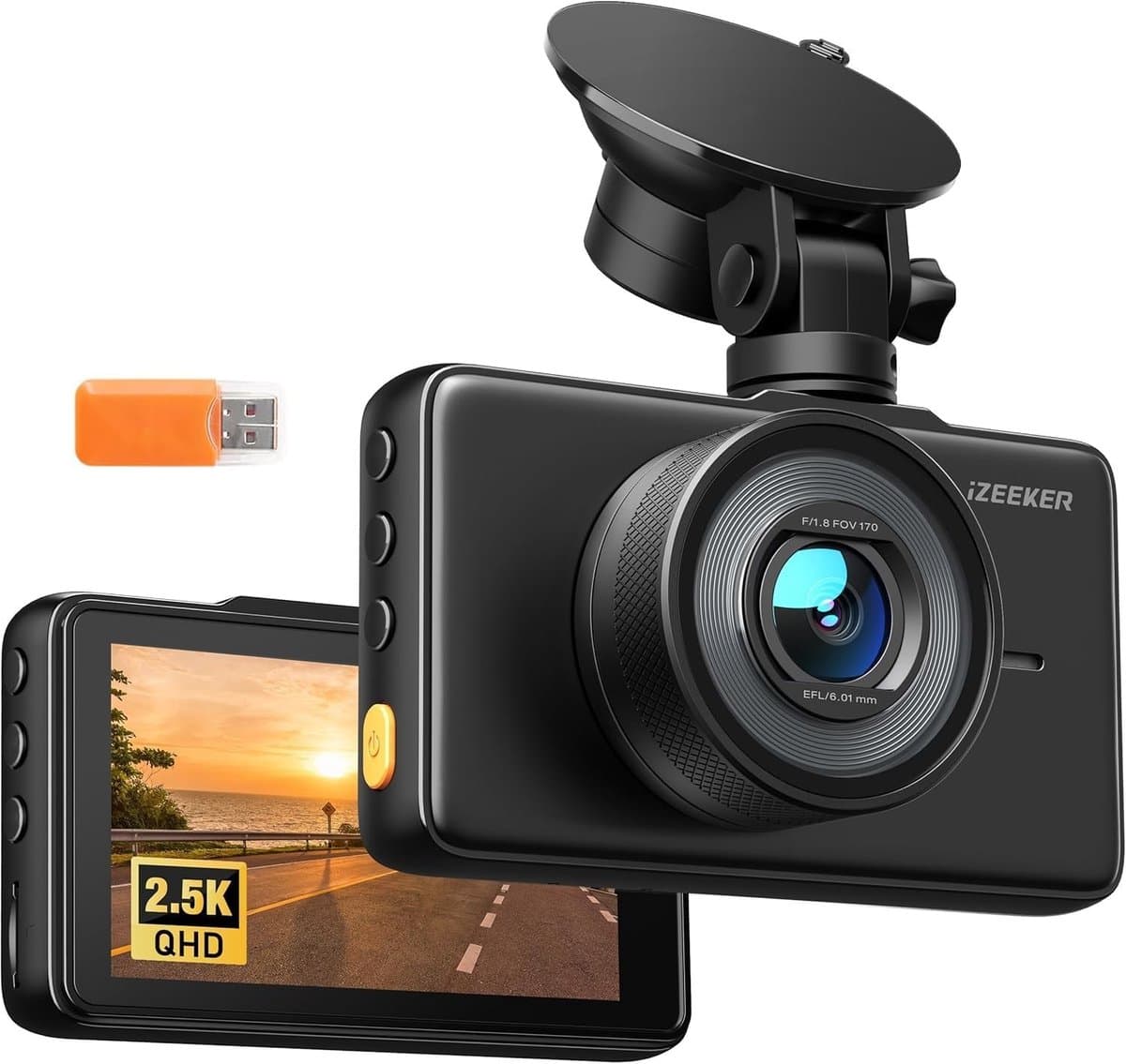 Dashcam voor auto - Zwart - 3 inch IPS-display - 2,5K QHD-camera met Nachtzicht en 170° Groothoeklens — afbeelding 1
