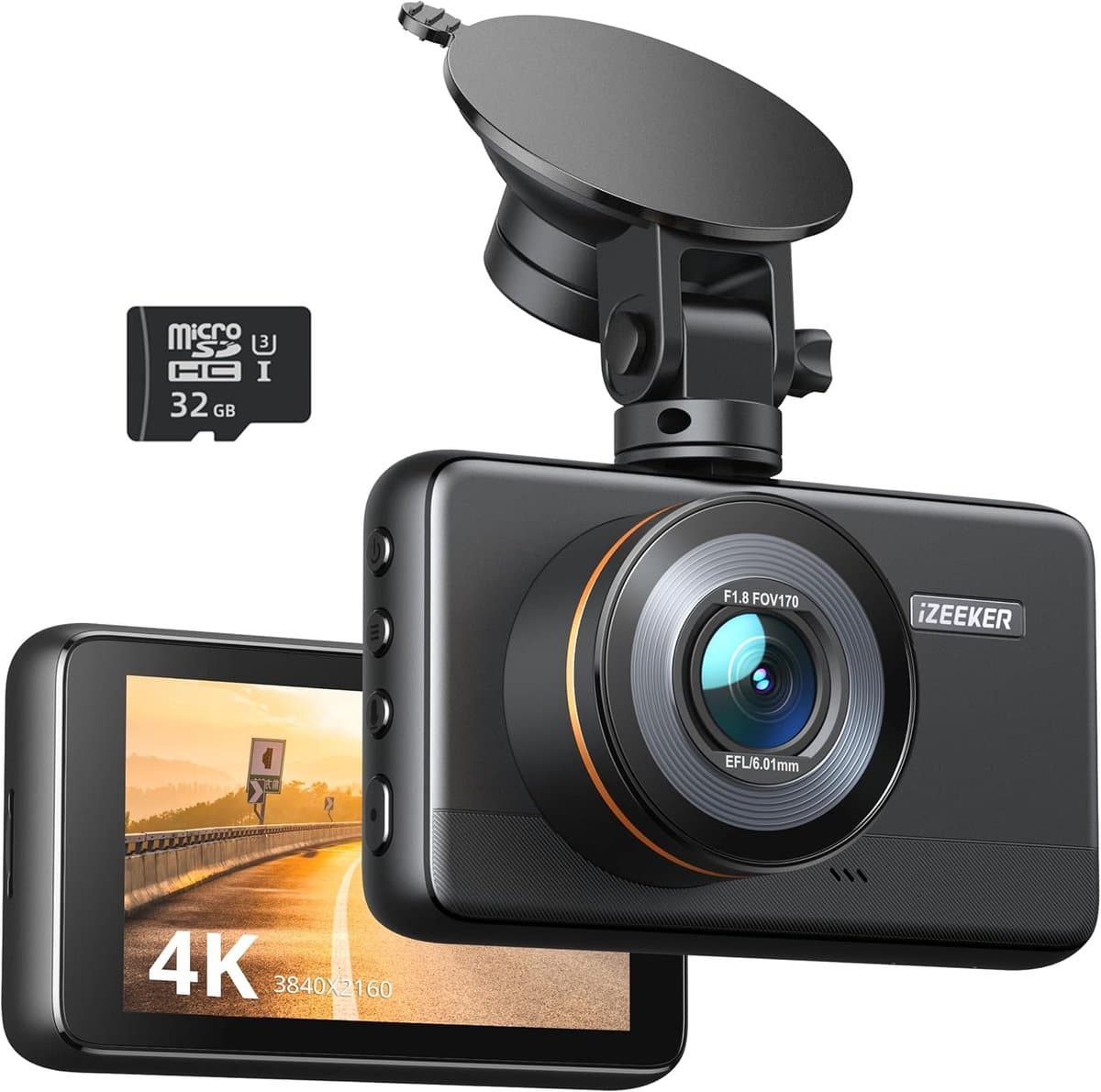 Dashcam voor auto - Zwart - 7,6 cm IPS-display - 4K UHD met Wifi en 32 GB Geheugenkaart - Voor Veilig Rijden — afbeelding 1