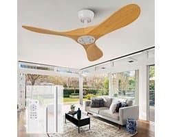 COVREO Plafondventilator 107 cm wit en naturel ABS, met afstandsbediening, 6 standen