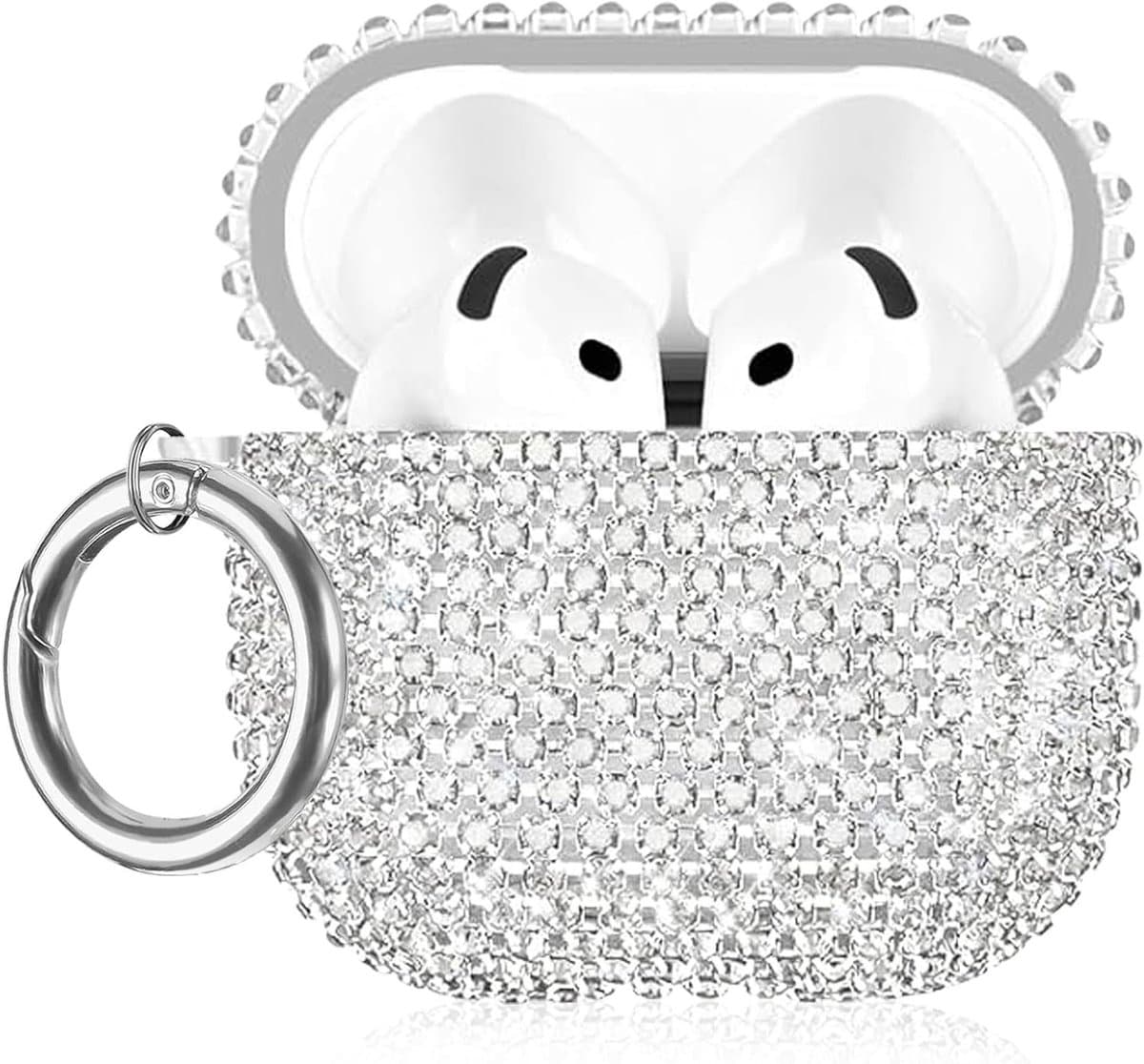 AirPods 4 Hoesje - Oordopjes Case - Bescherming Opladen - Met Strass Diamanten - 50 Gram - Zilver — afbeelding 1