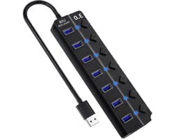 USB Hub - Verlenger Poorten - Apparaten Verbinden - 7 Poorten - 5 Gbps - Zwart