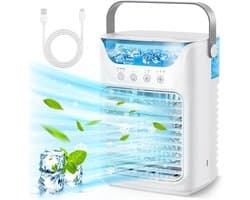 Deze 4-in-1 ventilator-airconditioner heeft een waterreservoir van 700 ml, drie instelbare ventilatorsnelheden, een USB-voeding en een draagbaar ontwerp, waardoor hij geschikt is voor thuis, op kantoor en buitenshuis.