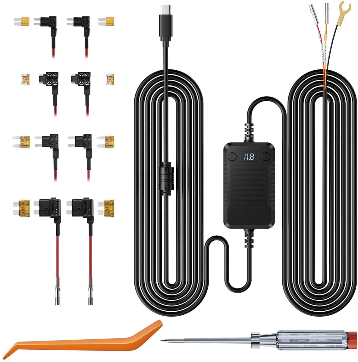 SnelShoppen - TERUNSOUl Dashcam Hardwire Kit V3F, 12V-24V naar 5V Type C Bedradingskit met Spanningsindicator, 3M/9.8Ft, 3-Traps Laagspanningsbeveilig — afbeelding 1