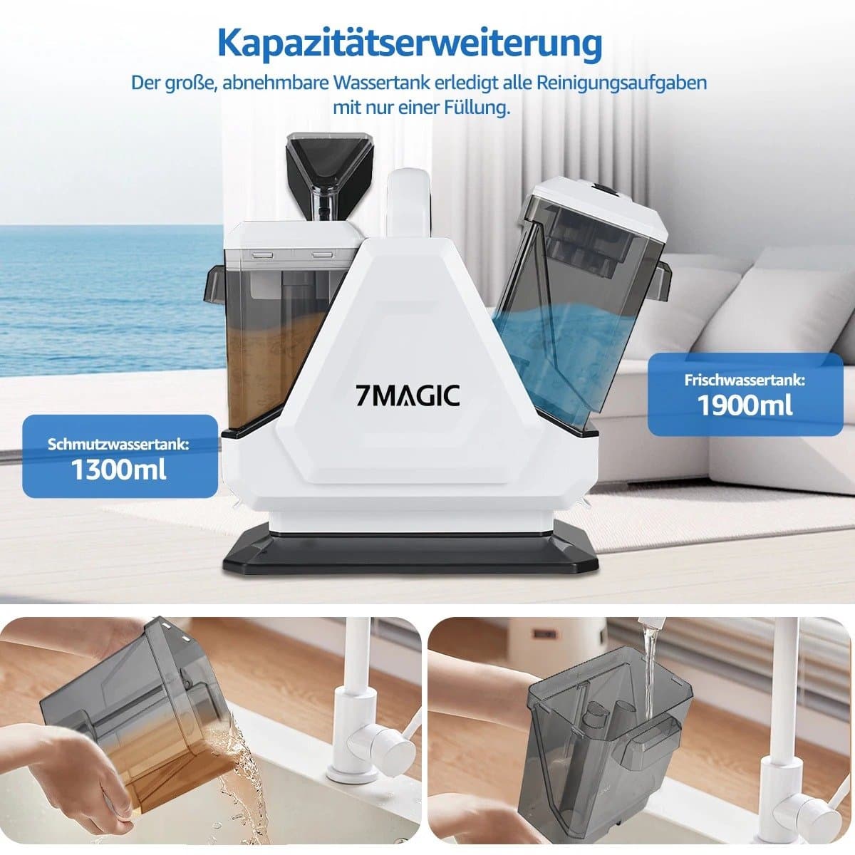 Seth Select Tapijt- en Bekledingsreiniger – Vlekkenreiniger - Tapijtreiniger machine - 16 kPa Krachtige Zuigkracht – Draagbare Vlekkenreiniger met Watertanks 1300 ml / 1900 ml — afbeelding 1