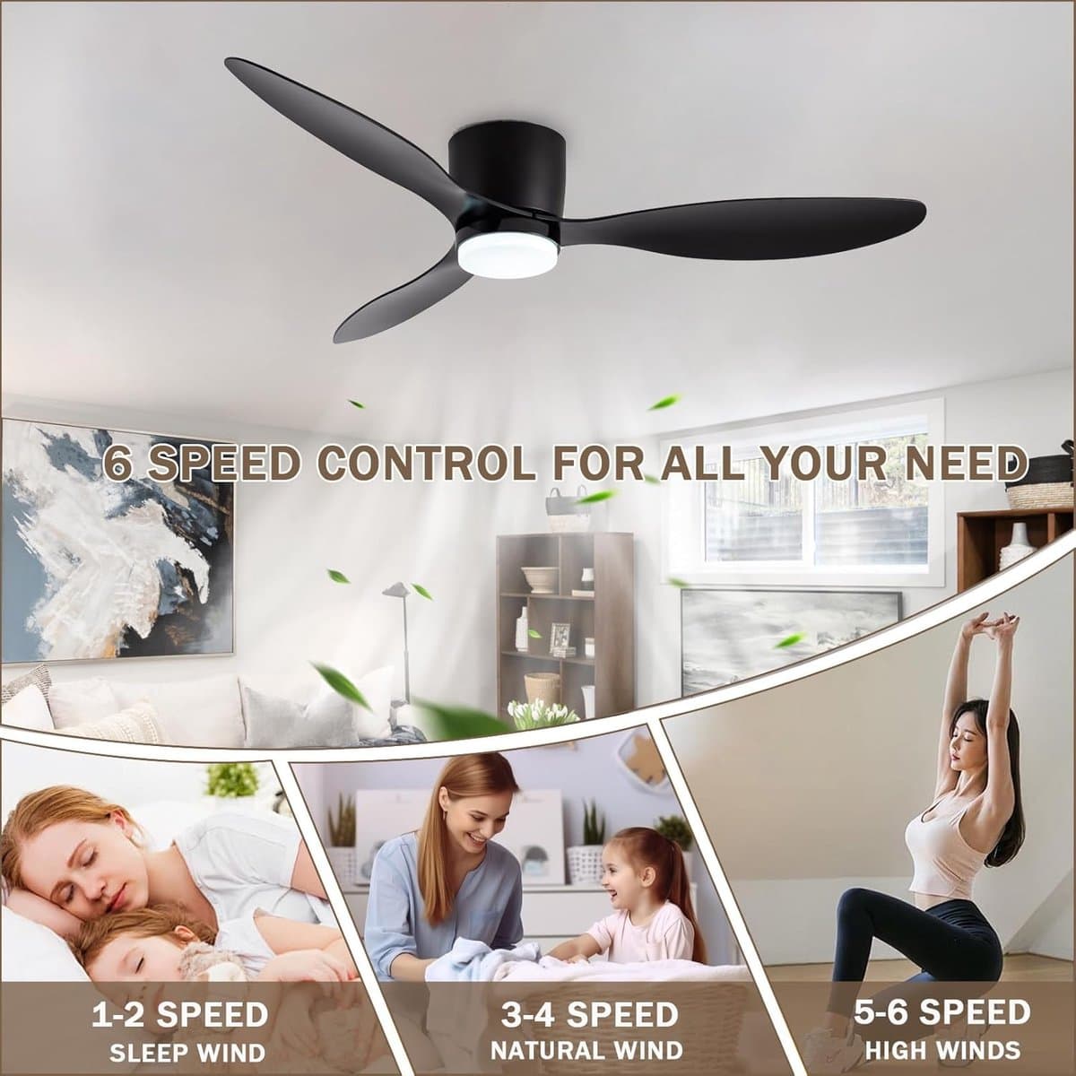 Plafondlamp Met Ventilator - Ventilatorlamp Kroonluchter - Woonkamer Verkoelen - Omkeerbare Luchtstroom - 106 cm - Zwart Houtnerf — afbeelding 1