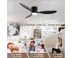 Plafondlamp Met Ventilator - Ventilatorlamp Kroonluchter - Woonkamer Verkoelen - Omkeerbare Luchtstroom - 106 cm - Zwart Houtnerf