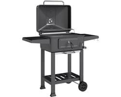 Premie Houtskool Barbecue - Smoker Barbecue - in Hoogte Verstelbaar - Barbecuegrill - Grillwagen - Houtskoolgrill - Houtskoolgrill met Deksel, Thermometer, Wielen, Bijzettafel & Handgreep - BBQ voor buiten, tuin - Zwart
