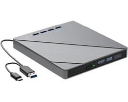 Externe Schijf - Lezer Brander - Data Archiveren - USB 3.0 Snelheid - 7-in-1 - Zilver