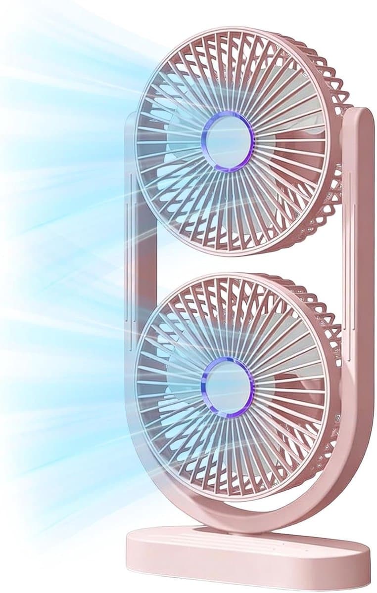 Ventilator - Tafelventilator - Fan - Bureauventilator - Stille ventilator met dubbele kop - Kantelbaar en oplaadbaar - Geluidsarme koeling - Mini-formaat - Geschikt voor thuis, kantoor en klaslokaal - roze — afbeelding 1