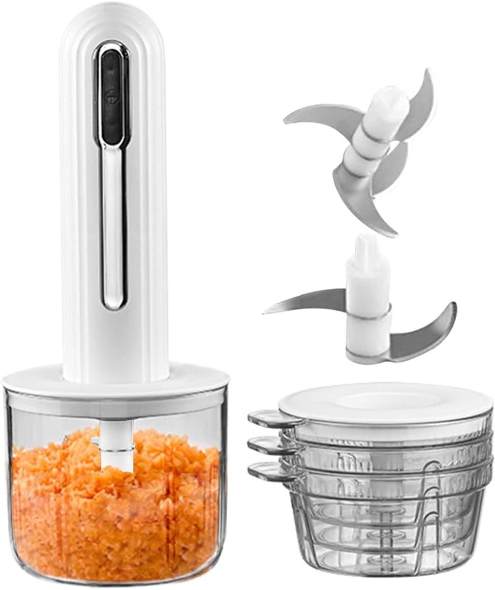 Kleine Elektrische Hakker - Keukenmachine Knoflook - Snel Ingrediënten Snijden - USB-oplaadbaar Draadloos - 400 ml - Wit — afbeelding 1