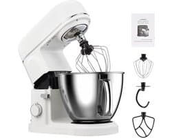 Elektrische Deegmixer - Keukenmachine Mixer - Bakken en Koken - 10 Snelheden - 5 Liter Kom - Wit