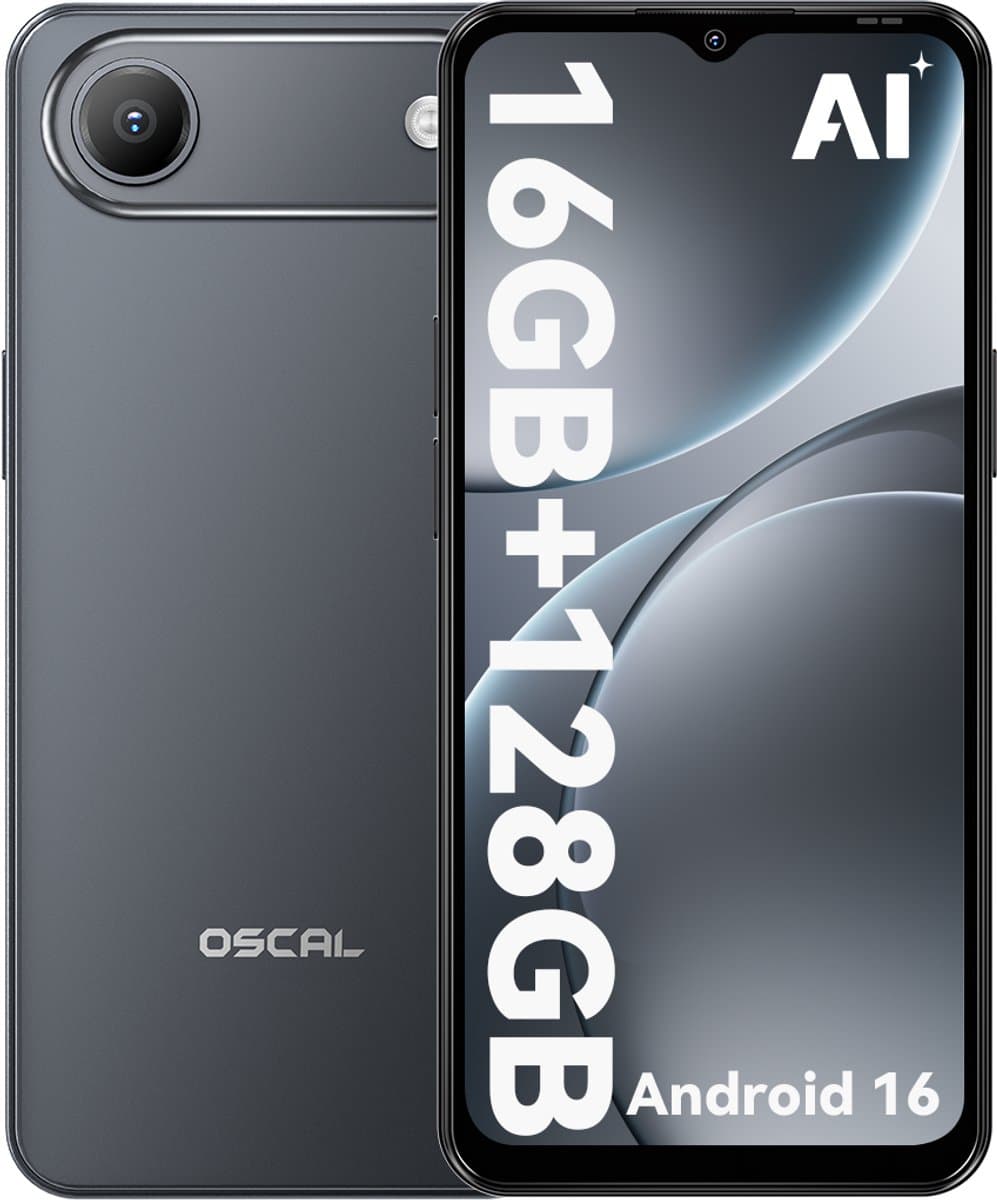 OSCAL FLAT 3C Smartphone - 4G Dual SIM - 16GB RAM - 128GB ROM - 6,56 inch - Android 16 Telefoon - 5000mAh 336Uren - 32MP - GPS - Zwart — afbeelding 1