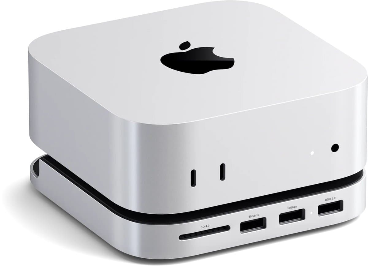 Satechi USB-C Stand/hub Mac mini M4 (SSD) – Geschikt voor Mac Mini (2024) – Met ruimte voor SSD geheugen – Met diverse extra poorten voor aansluiten randapparatuur – Grijs — afbeelding 1