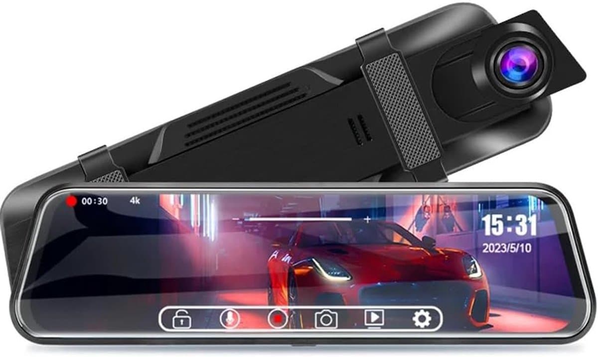 Digitale achteruitkijkspiegel met ingebouwde DVR-dashcam en achteruitrijcamera – 10" Touchscreen — afbeelding 1