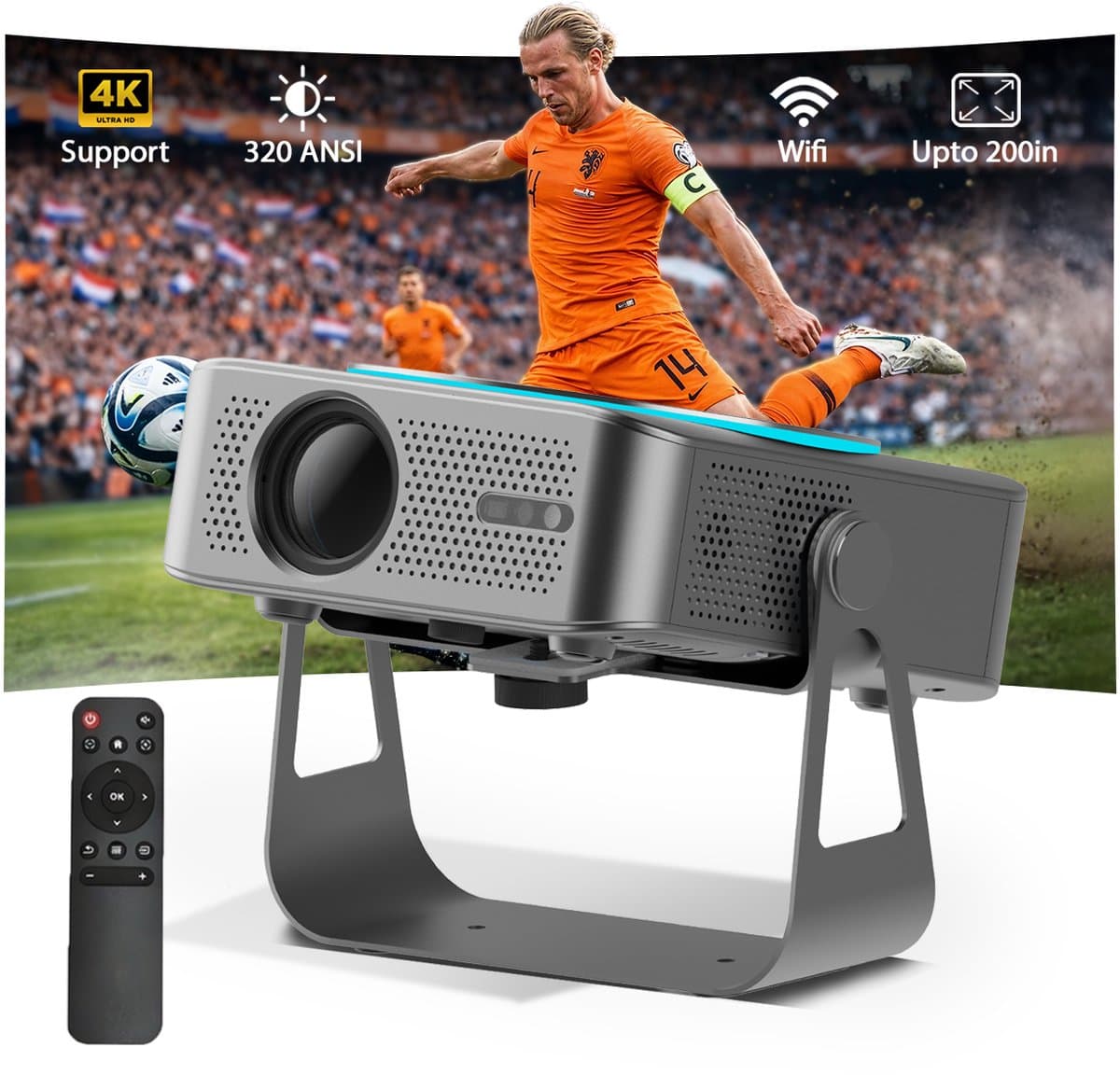 Beamer met WiFi & Bluetooth van MMOBIEL – 1080P, 320 ANSI, 4K Ondersteuning, Automatische Keystone Correctie, 200 Inch – Voor HMDI, USB, iOS & Android – Home Cinema Projector — afbeelding 1
