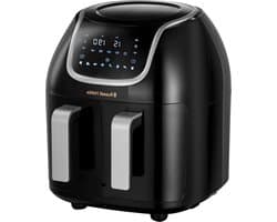 Heteluchtfriteuse Dubbele Mand - Dubbele Airfryer - Gelijk Garen - Twee Aparte Kookzones - 8.5 Liter Totaal - Zwart