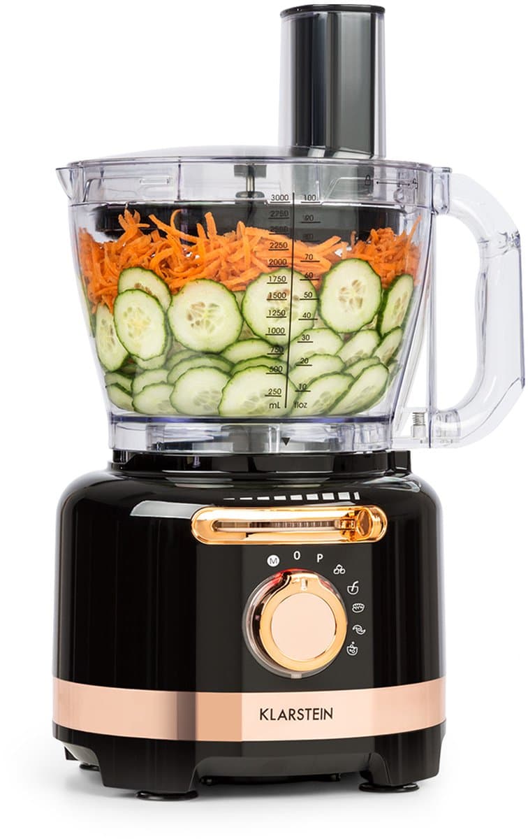 Klarstein Luca Multifunctionele Blender, Keukenmixer, Hakmolen, Rasp, Sapcentrifuge, Foodprocessor, 1000 Watt, Traploos Variabele Snelheid, 6 Standen, BPA-vrij, 3 Liter, 3L Maatbeker, Spatel, Zwart — afbeelding 1