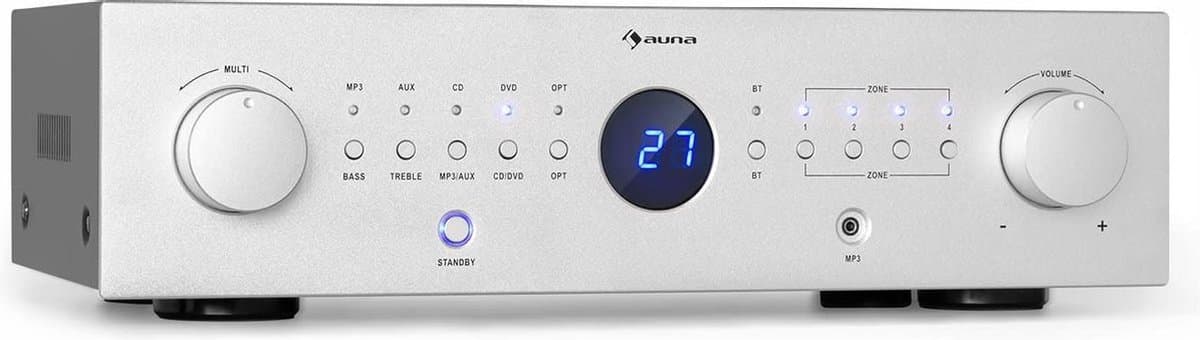 Auna Versterker, HiFi stereo mini-versterker, HiFi-versterker met bas- & treble-regelaar, 4-kanaals audioversterker, Stereo-versterker met afstandsbediening & AUX-ingang, AV-receiver — afbeelding 1