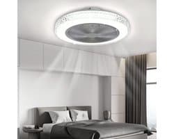 Glitzerlife-Plafond ventilator met verlichting – LED ventilator plafondlamp met afstandsbediening –Stille plafondventilator – Ø48,5 cm – dimbaar – kristal – zomer- en winterstand – voor woonkamer en slaapkamer