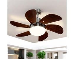 Glitzerlife Plafond ventilator met verlichting - Ventilator lamp plafond - stille plafondventilator - stille motor met afstandsbediening -E27 ijzer en acryl - Ø75cm - notenhout