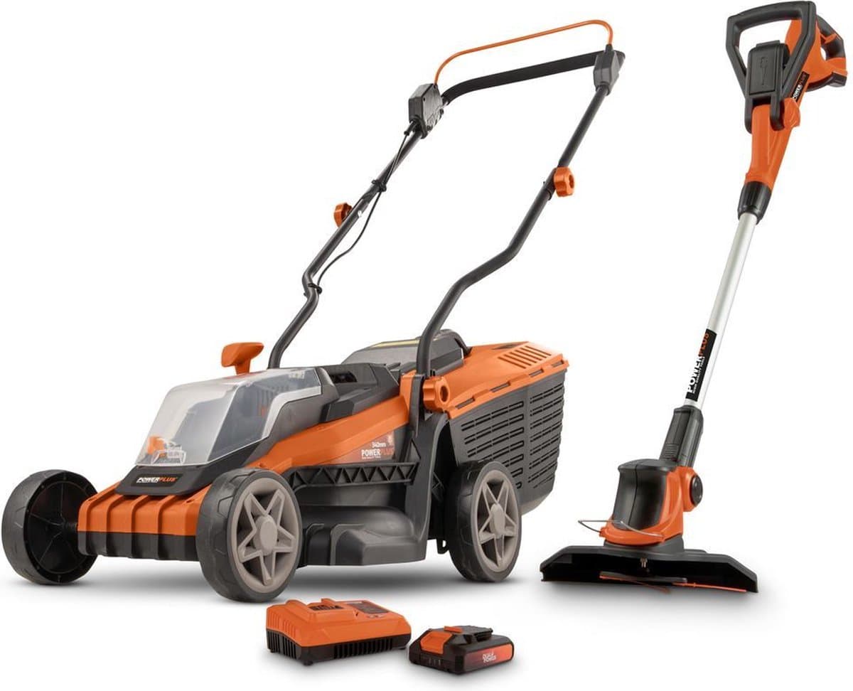 Dual Power Accu-grasmaaier en grastrimmer POWDPG75565 - Grasmaaier van 20 V en 340 mm Ø en grastrimmer van 20 V en 230 mm Ø, met accu en lader — afbeelding 1