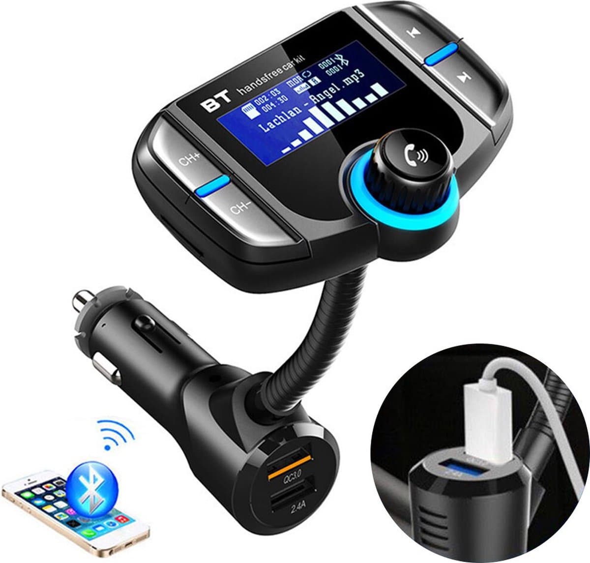 FM Transmitter Bluetooth - Autolader USB Oplader - Handsfree Bellen - MP3 - Auto Lader - Bluetooth Carkit - Muziek Streamen - Quick Charge 3.0 — afbeelding 1