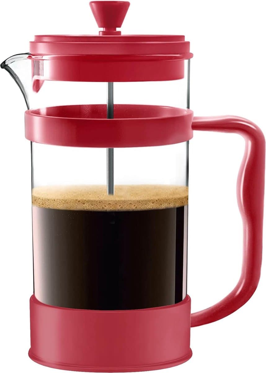French Press/Franse Pers Koffiezetapparaat, Koffie of Thee Maker met Drie Filters, Hittebestendig Borosilicaatglas met Stalen Zuiger - 1000ml / 1 Liter / 34Oz - Rood — afbeelding 1