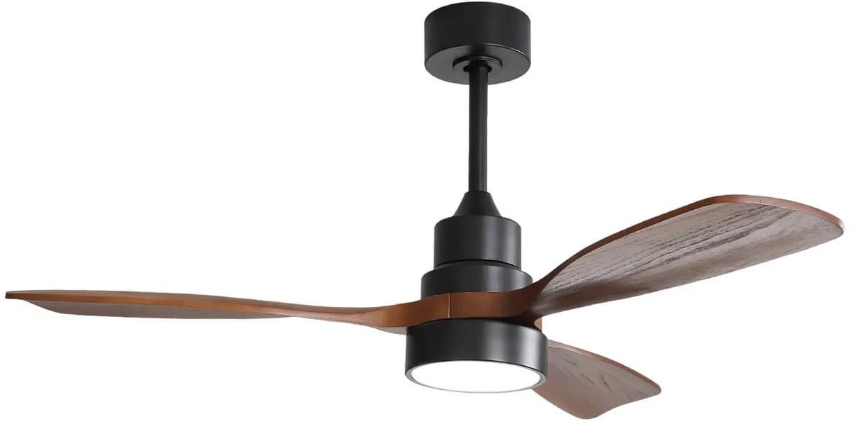 Merax Plafondventilator met Licht en Afstandsbediening - 48 inch Houten Ventilator met 3 Massiefhouten Bladen - Stille Reversibele DC Motor - Zomer & Winterfunctie - Zwart met Bruin — afbeelding 1