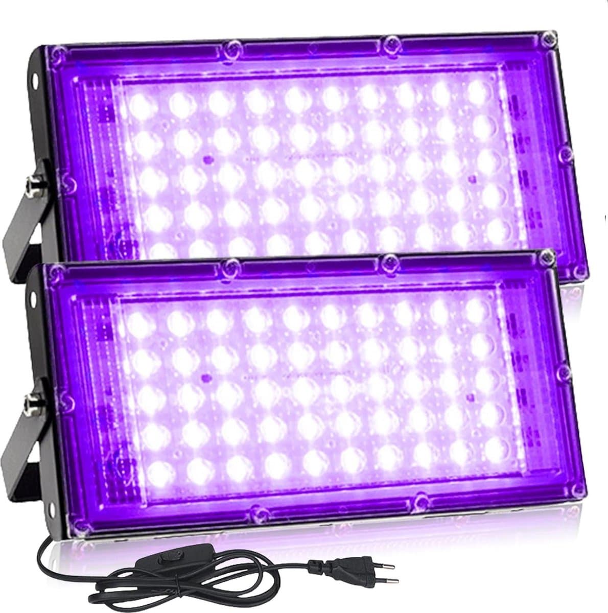 2 stuks waterdichte blacklight spots 50 W IP66 - UV lamp voor disco glow party - Halloween decoratie - podiumverlichting met stekker — afbeelding 1