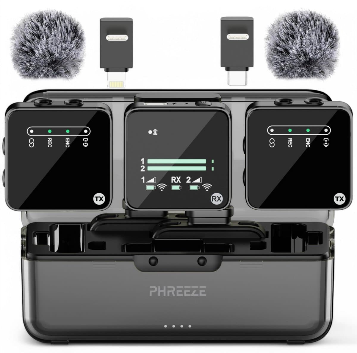 Draadloze Lavalier Microfoon Set - Geschikt voor iPhone, Android & Camera - Incl. Oplaadcase, Dasspeld, Windkap, TRS-kabel & Adapters - Professionele Geluidskwaliteit voor Vlog, Interview, Podcast & Karaoke — afbeelding 1
