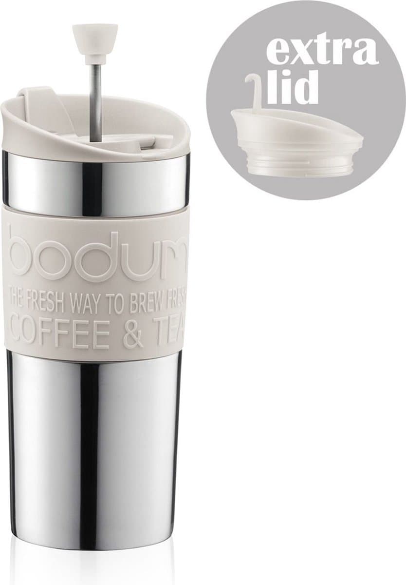 Bodum | Travel Press Set Reispress met extra deksel - 0,35 l - RVS - Gebroken wit — afbeelding 1