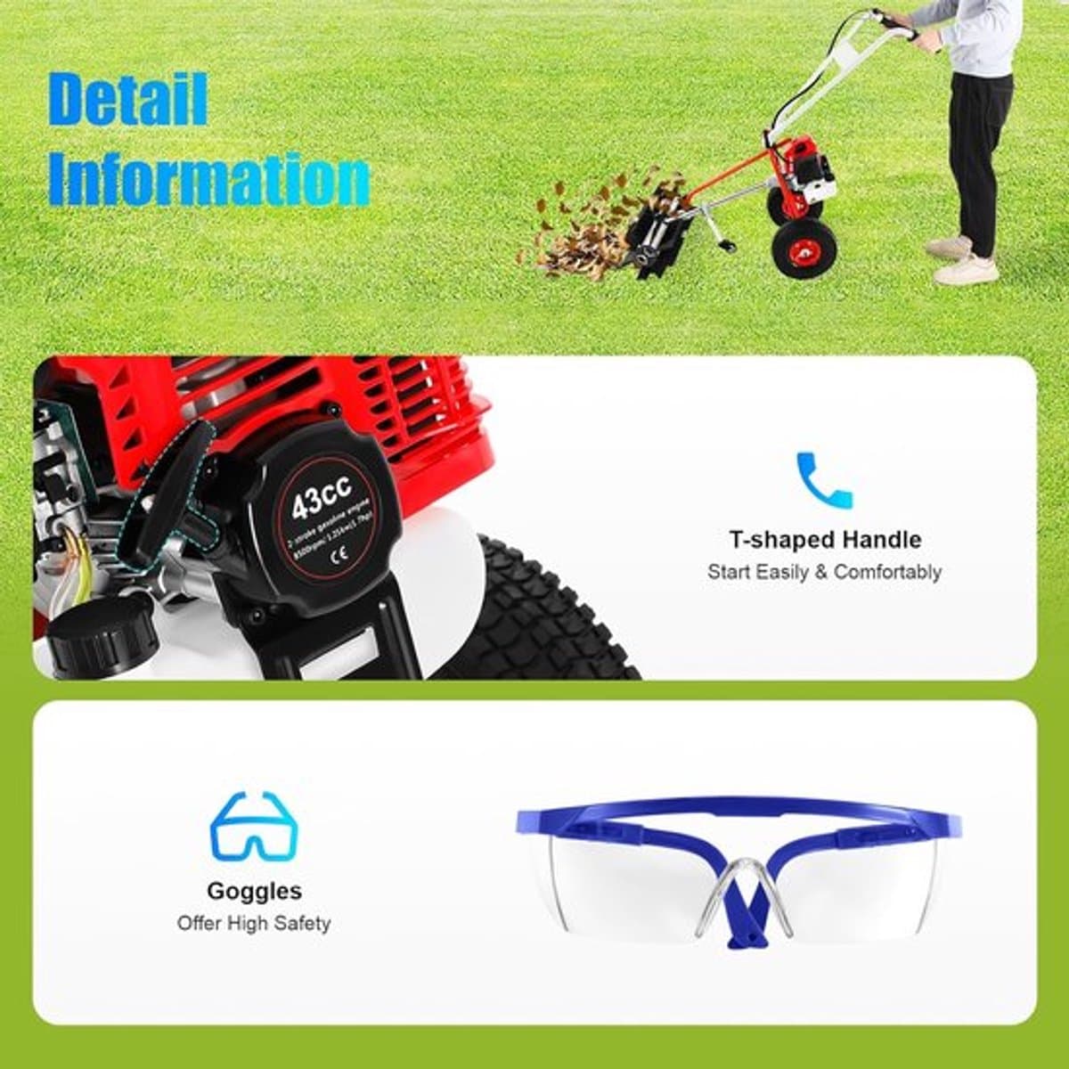 Benzine Veegmachine - Motorbezem - Opritten Reinigen - 60 cm Werkbreedte - 43 CC - Rood — afbeelding 1