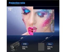 One Zisa - HY300 Mini - Beamer - Projector Beamer - Mini Meamer - 1920x1080dpi - Automatische focus - met WiFi - Android 11 - Zwart