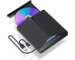 Externe Brander - Lezer Speler - Gegevens Archiveren - Dubbele USB-C - 7-in-1 - Zwart