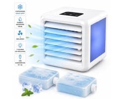 QUIGG Mini Air Cooler met LED Verlichting – Draagbare Luchtkoeler – Dubbele Watertank 700 ml – 3 Snelheden – USB Aangedreven – Wit