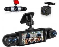 Thijox - 3,16 inch Dashcam 4-camera 1080P Full HD met 360° Rondomzicht, Bewegingsdetectie, Nachtzicht, Achteruitrijhulp & Loop-opname voor Personenaut