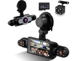 Dashcam voor auto - Zwart - 3 inch HD-scherm - 4-kanaals 1080p 360° auto-video-recorder - Voor personenauto's en SUV's