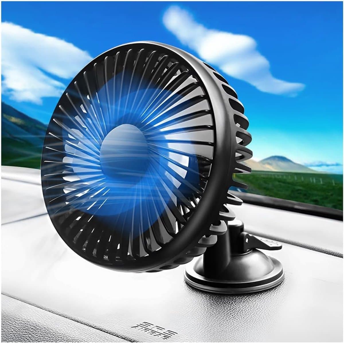 Autoventilator met 3 snelheidsstanden, 360° draaibare rotatie, stil en draagbaar, geschikt voor gebruik in auto's en SUV's in de zomer (met zuignap). — afbeelding 1
