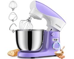 Keukenmachine 1500W – Kneedmachine met 10 Snelheden – 5L RVS Mengkom – Vaatwasserbestendig – Paars/Wit