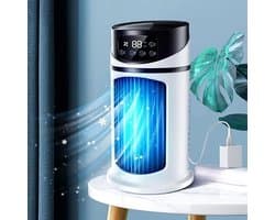 Draagbare ventilator met 5 ventilatorsnelheden, een vernevelingsfunctie met waterreservoir en een stil ontwerp, geschikt om te slapen, werken en studeren, en simuleert een natuurlijke wind.