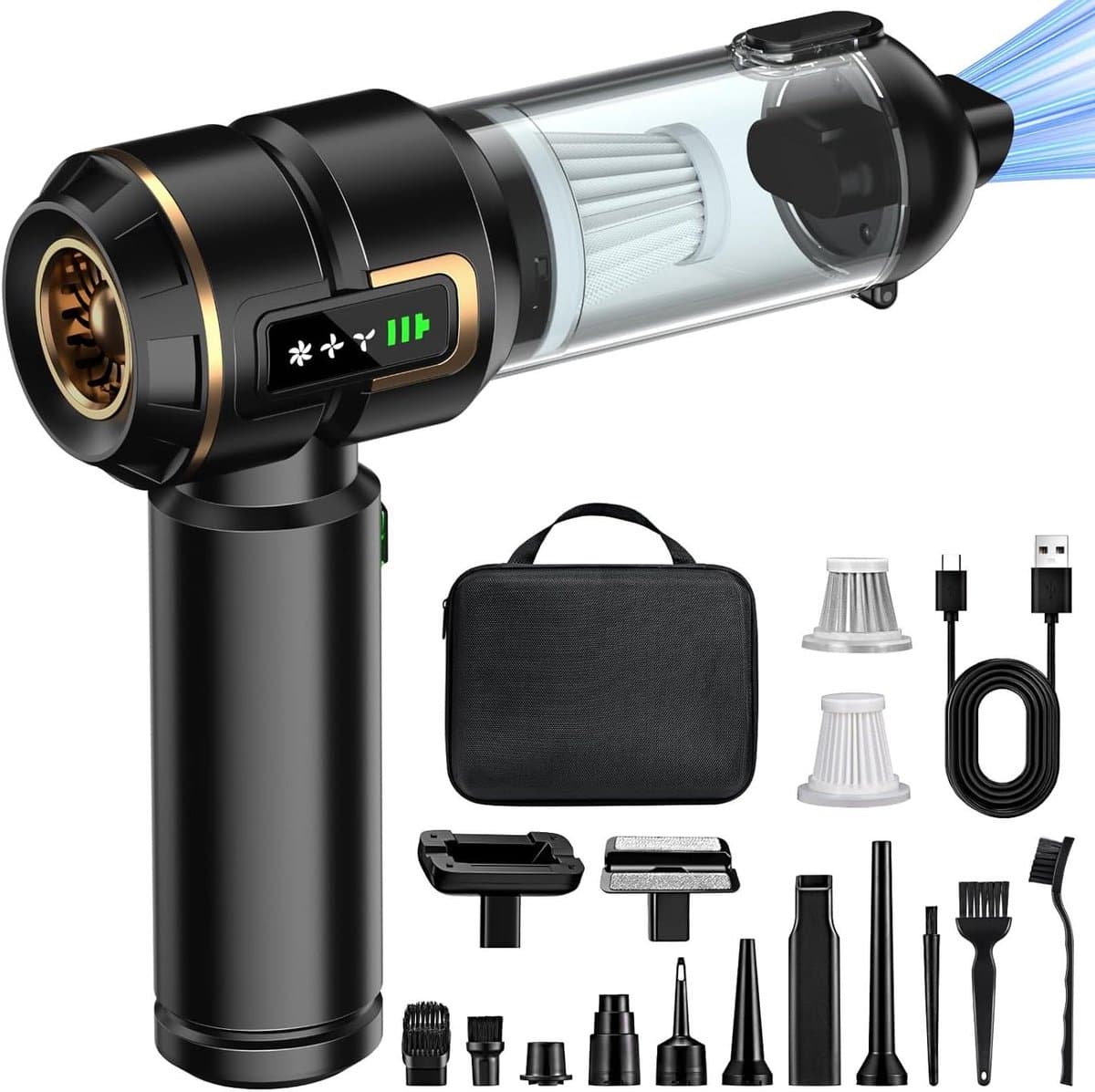 Handstofzuiger accu - Draagbare reiniger - Auto en huis - 4-in-1 functies - 28.000 PA - Zwart — afbeelding 1