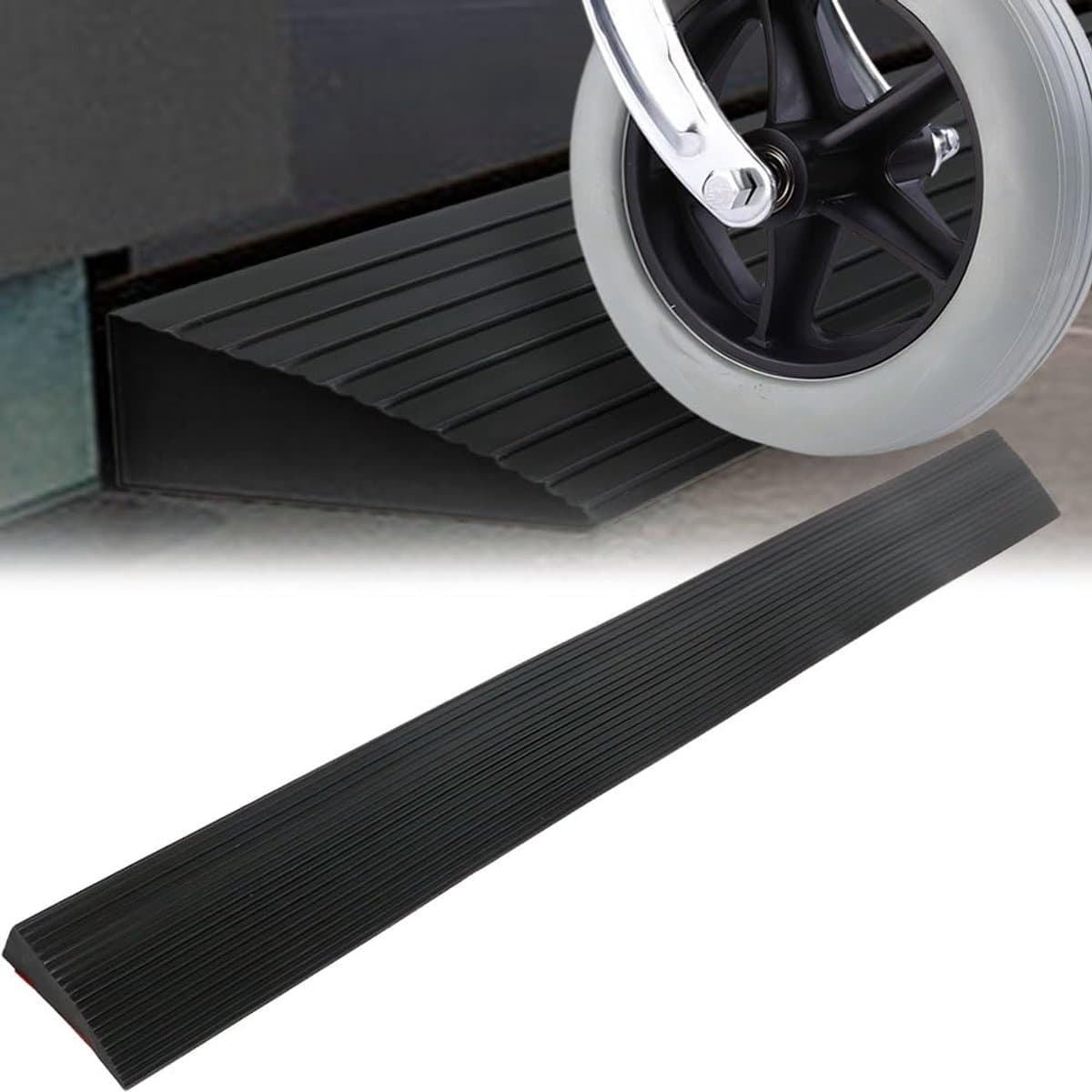 Oprijplaat, deurdrempel, rolstoelhelling, 90 cm x 8 cm x 1 cm, antislip oppervlak, rubberen oprijplaat voor kinderwagen, rollator, scooter, zuigrobot — afbeelding 1