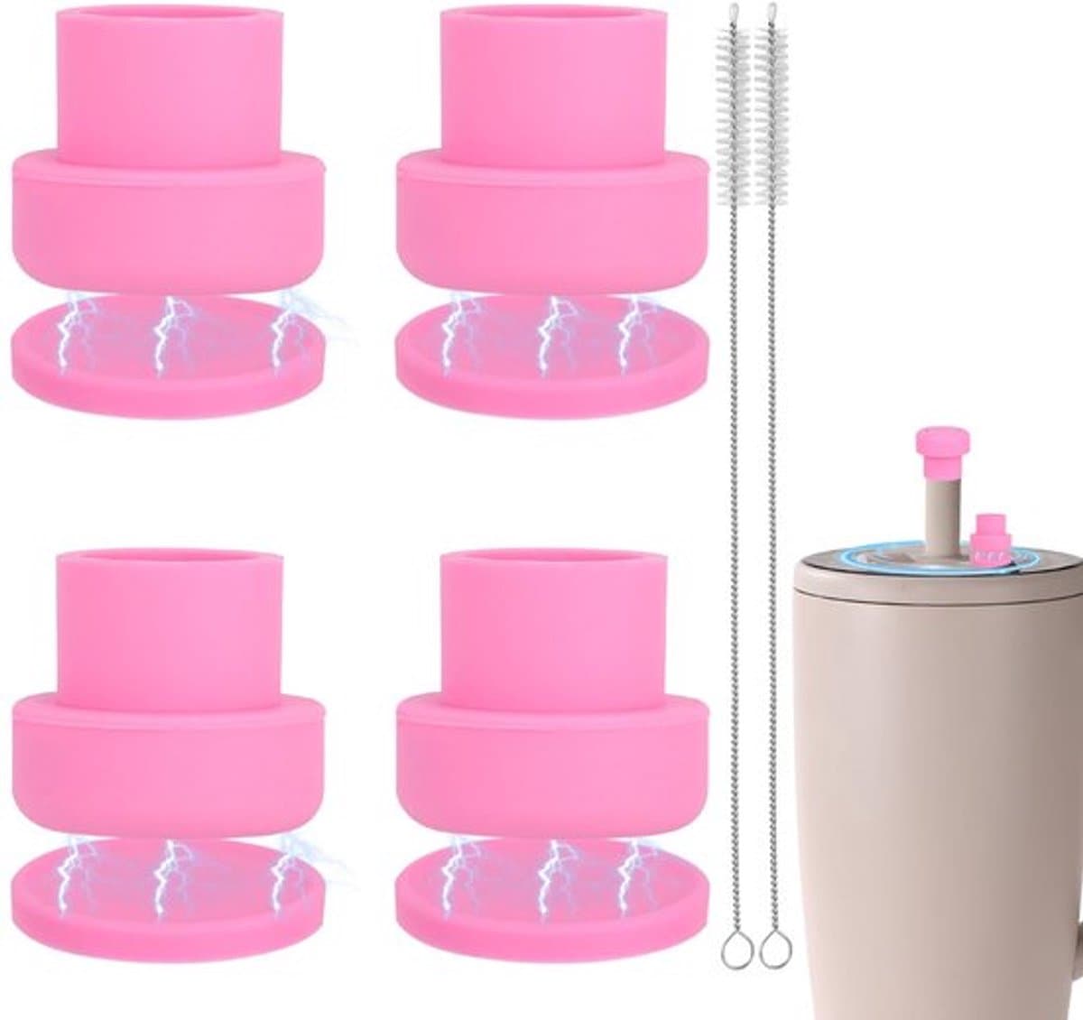 4 stuks magnetische rietjesdeksels voor Brümate 30/40oz Era & Resa Tumblers, siliconen magnetische rietjesdeksels met pakkingen en reinigingsborstels voor wandelen, klimmen en picknicken (roze) — afbeelding 1