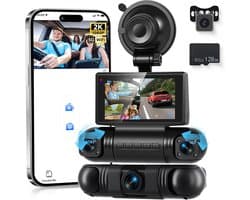 SnelShoppen - 4*Dashcam 2K voor Auto met Wifi, 1080P Achteruitrijcamera, 3-inch IPS Scherm, 24-uurs Parkeermonitoring, Nachtzicht, G-Sensor, 360-Grade