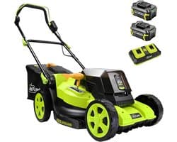 Elektrische Grasmaaier - Draadloze Grasmaaier - Gazon Onderhoud - Inclusief Batterijen - 40CM Snijbreedte - Groen